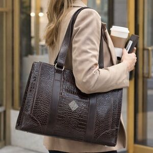 Coldwater Creek Croco Tote Brown Crocodile Embossed Shoulder Bag NWT